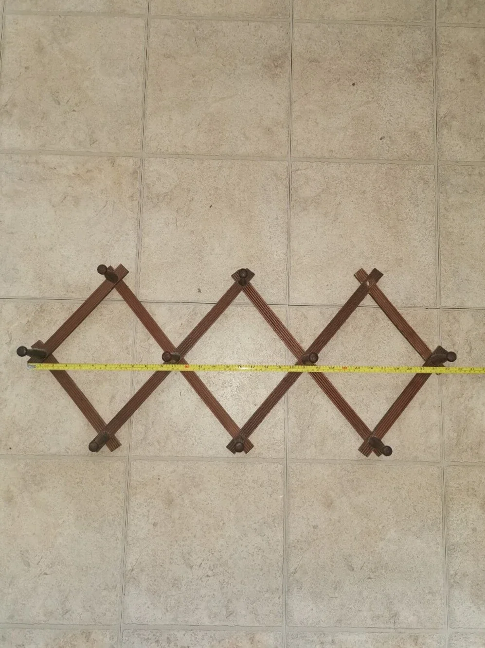 Antique Wooden Accordion Wall Rack Expandable 10 Peg Hat Coats Hook Walnut (Read